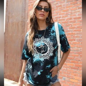 Shein Sun and Moon Blue Tie dye T-shirt